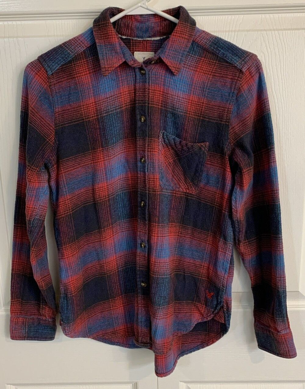 American Eagle AE Vintage Boyfriend Fit Plaid Flannel Shirt Womens S